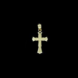 Real 10K Yellow Gold Diamond Cut Cross Pendant